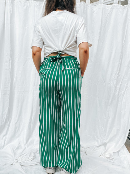 Striped Green Trouser Bundle (Trouser &amp; Tshirt) (Size 12)