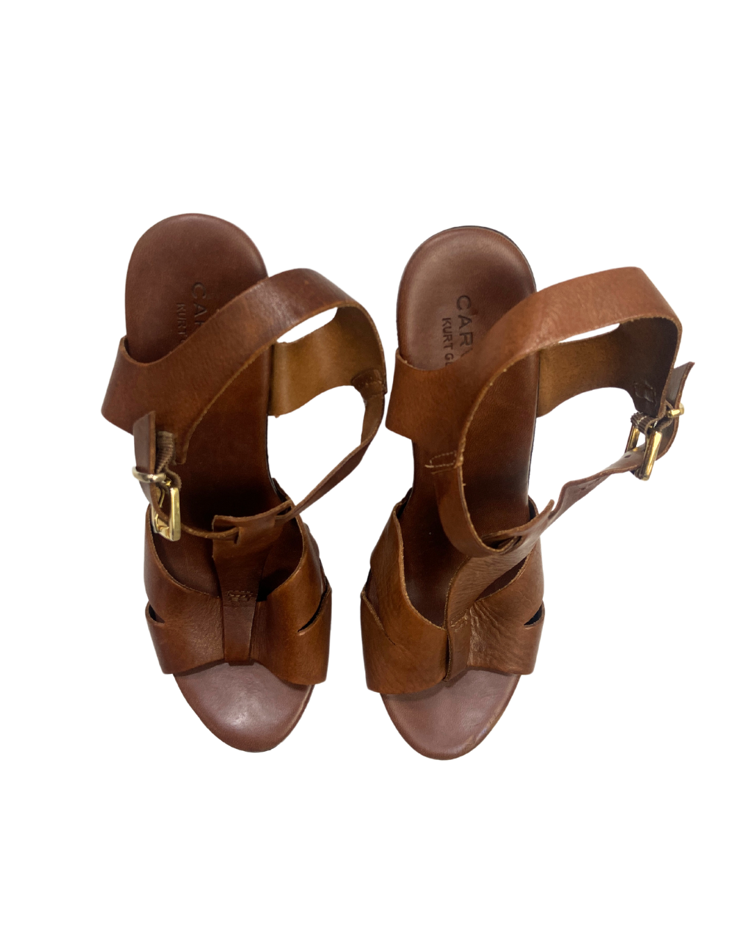 second hand Carvela Carvela Brown Leather Wedge Sandals with Gold Stud Detailing 12 OWNI