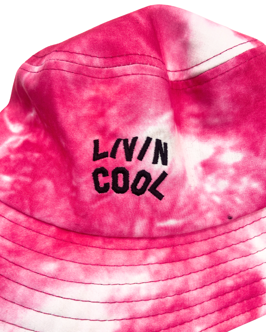 Living Cool&quot; Pink Tie Dye Bucket Hat