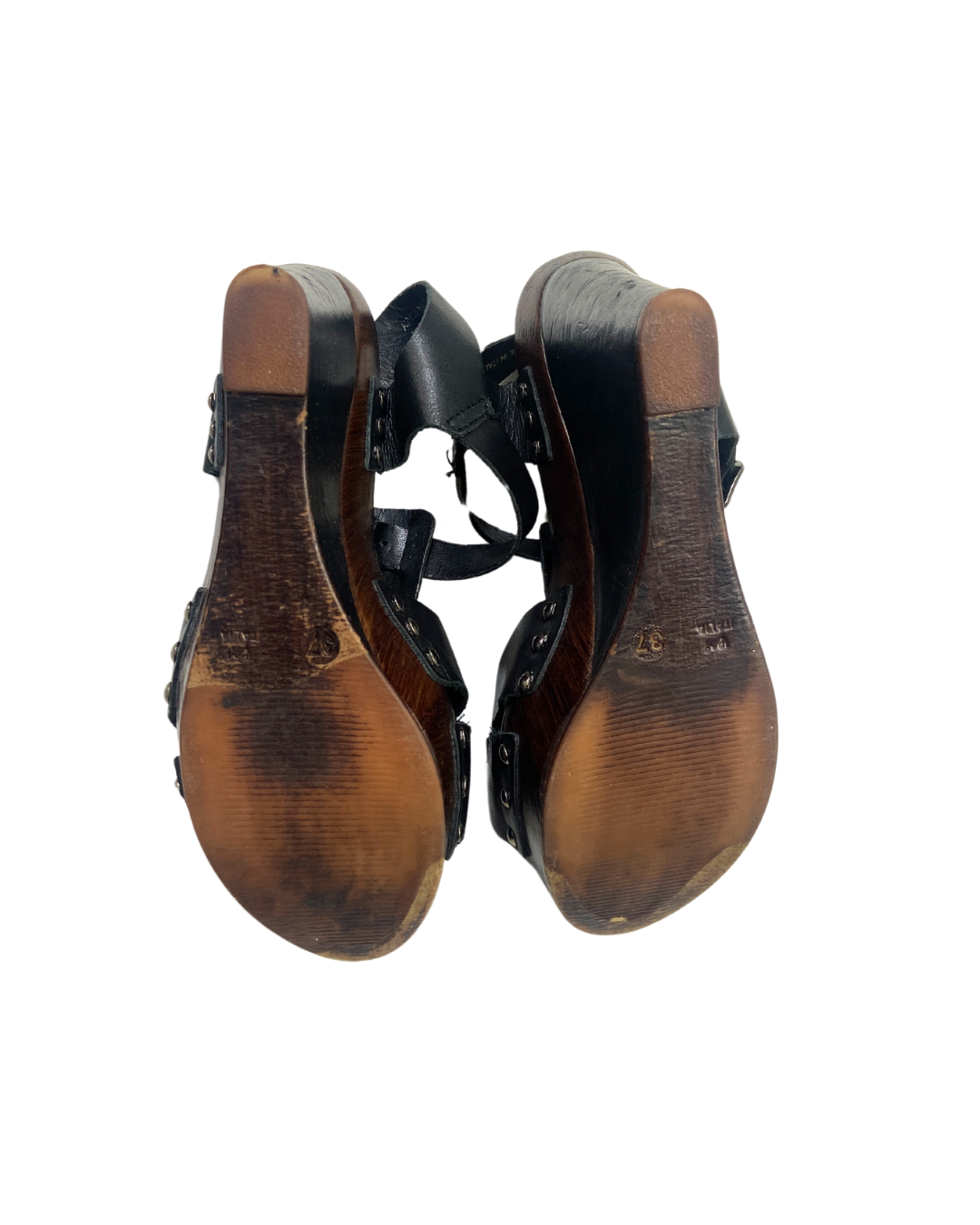 second hand Carvela Carvela Black Leather Studded Wedge Sandals 12 OWNI