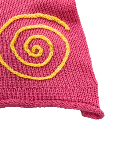Handmade Knit Pink and Yellow Spiral Skirt