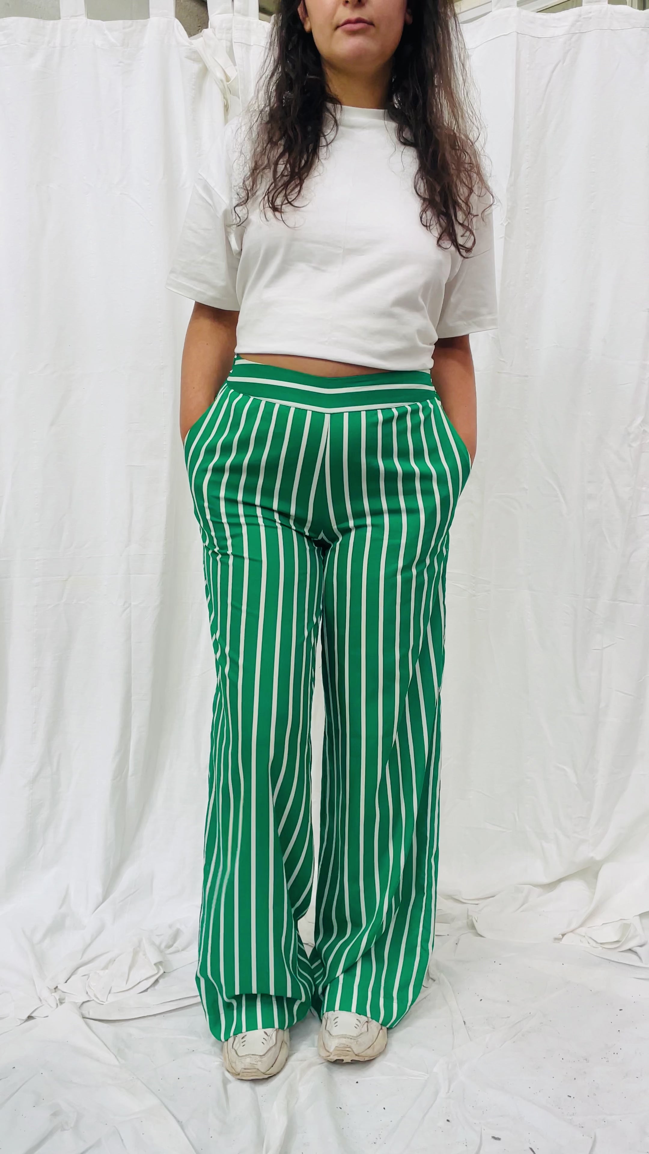 Striped Green Trouser Bundle (Trouser &amp; Tshirt) (Size 12)