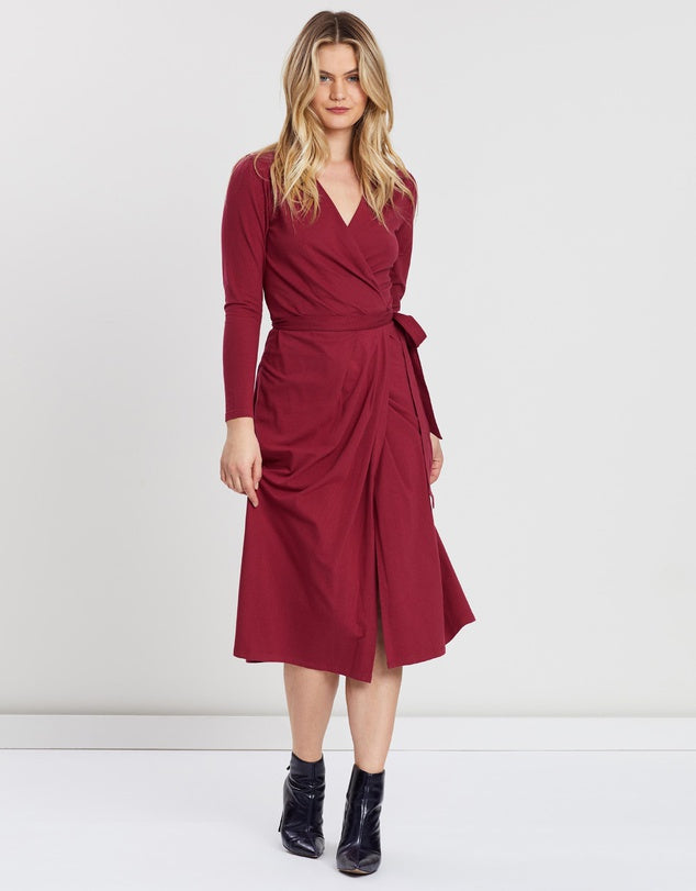 Organic cotton wrap dress in red