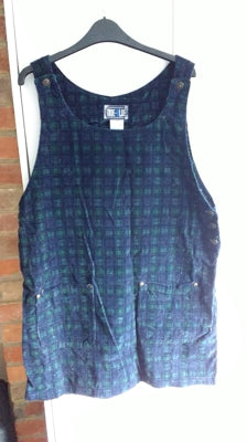 Preloved Vintage 80s green and navy cord tartan pinafore dungaree dress