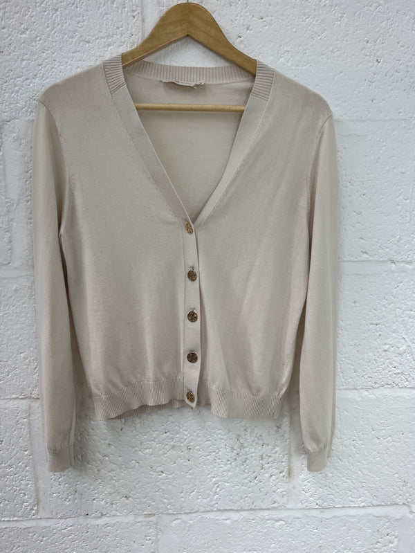 Preloved Tory Burch Logo button fine knit cardigan cream