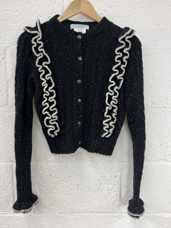 Preloved Philosophy Black ruffle front cardigan