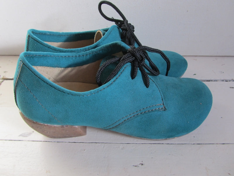 Preloved Vegan Spanish handmade teal green suede heels shoes / boots EUR 38 UK5.5
