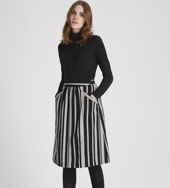 Black and white outlet striped skirt cotton