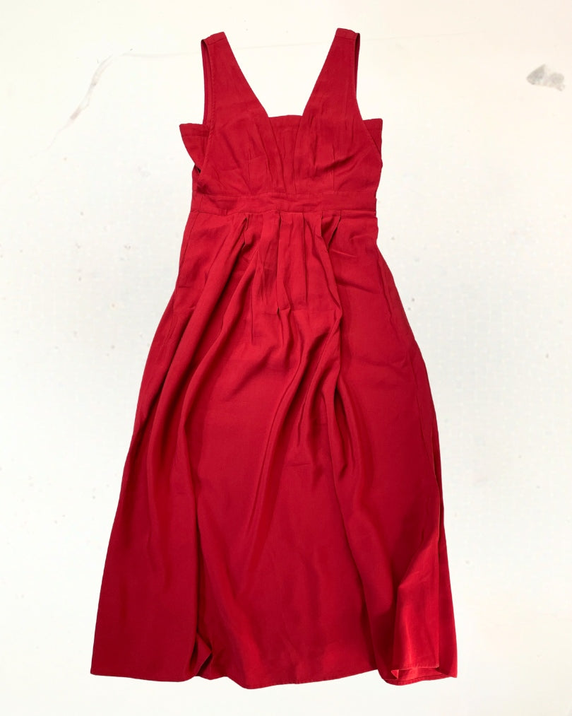 oliver bonas red dress Womens Oliver Bonas Red Red Tie Neck Smock Midi Dress US 8