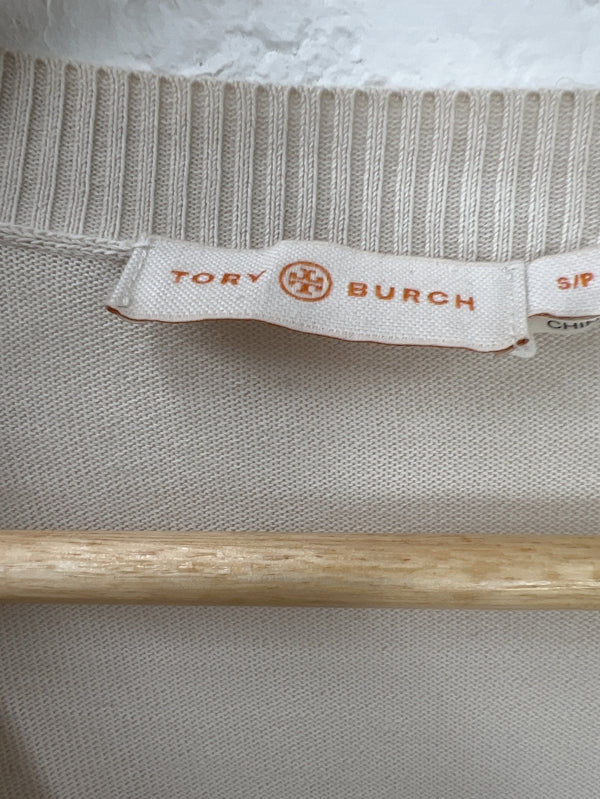 Preloved Tory Burch Logo button fine knit cardigan cream