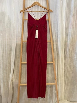 Preloved Plisse Wide leg jumpsuit in Deep red - new with tags