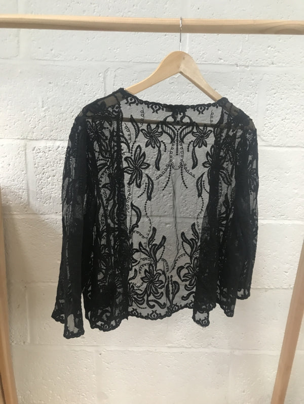 Preloved Black Top with Floral Embroidery