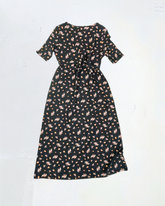second hand Laura Ashley Laura Ashley Black Floral Maxi Short Sleeve Dress in Size XL 55 OWNI