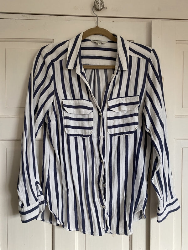 Preloved Navy Striped cotton blend shirt