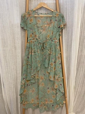 Preloved Sheer floral overlayer dress with tie waist