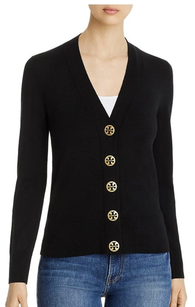 Preloved Tory Burch Logo button fine knit cardigan black