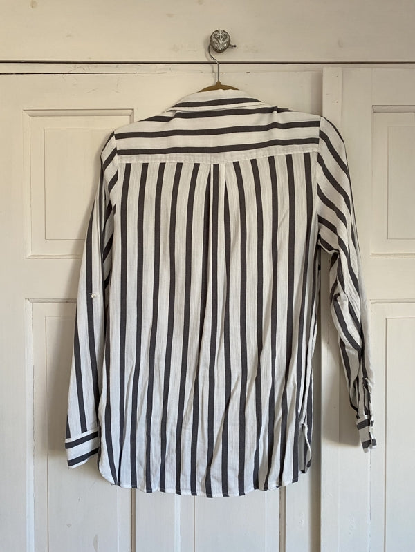 Preloved Grey Striped cotton blend shirt