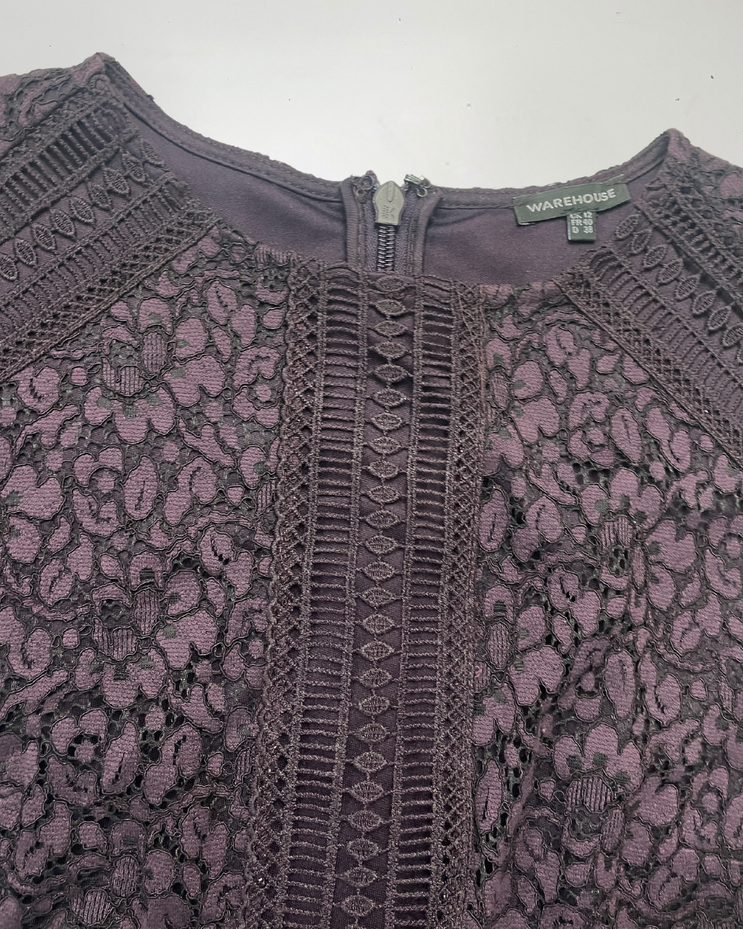 second hand Warehouse Purple Embroidered Shift Dress in Size M 15 OWNI