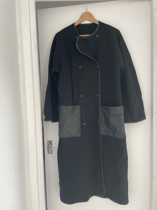 Preloved Leather trimmed wool coat