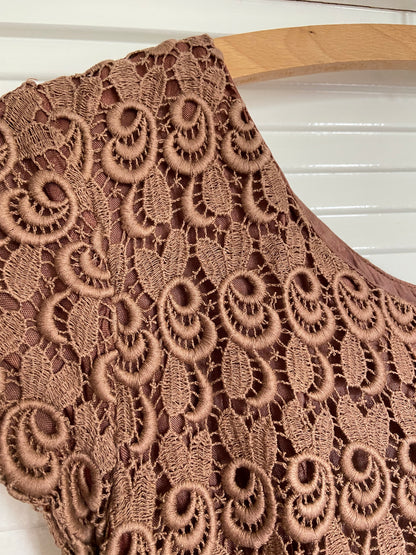 Preloved Brown broderie anglaise dress
