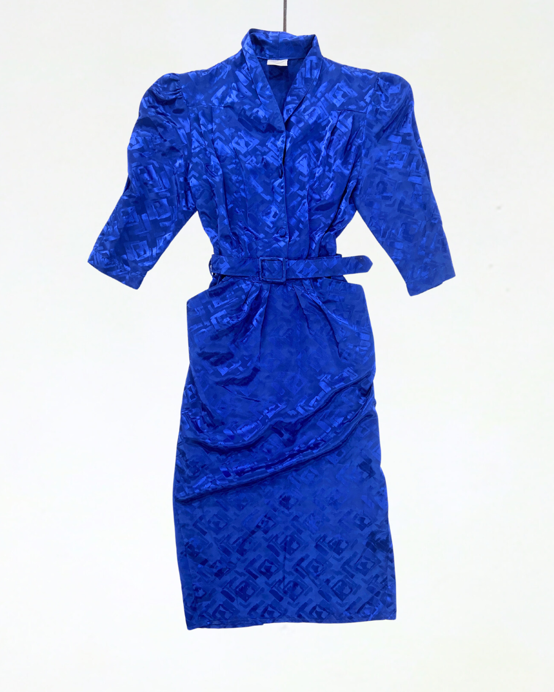Cobalt Blue Textured Dress with Belt