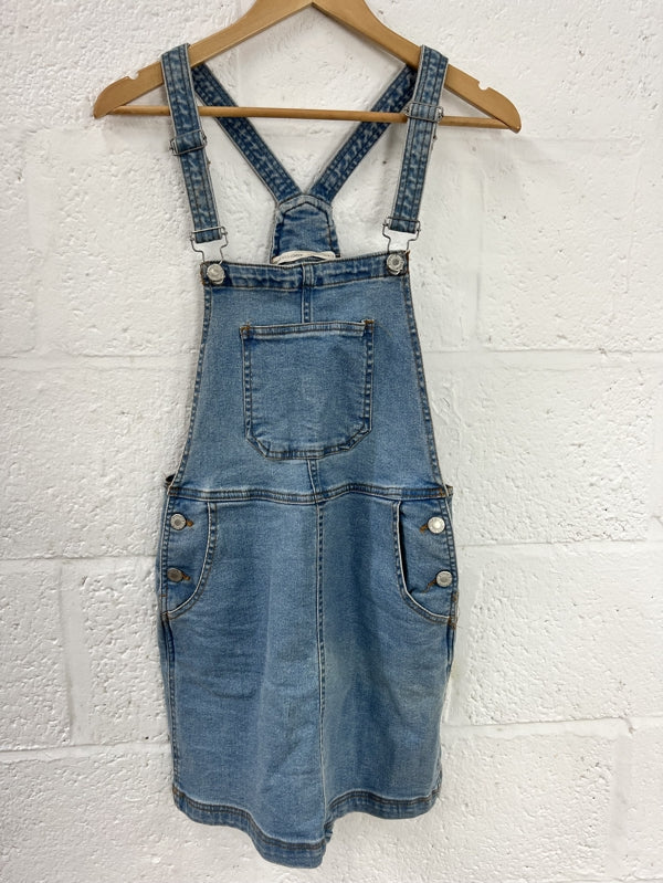 Preloved Light Denim Pinafore Dress in size 8