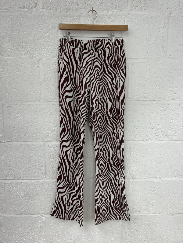 Preloved Brown Zebra Print Trousers in Size 12