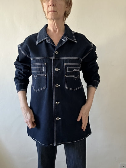 second hand Kani Jeans Dark blue denim jacket with white stitching 150 OWNI