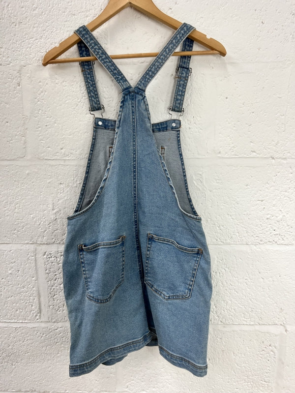 Preloved Light Denim Pinafore Dress in size 8