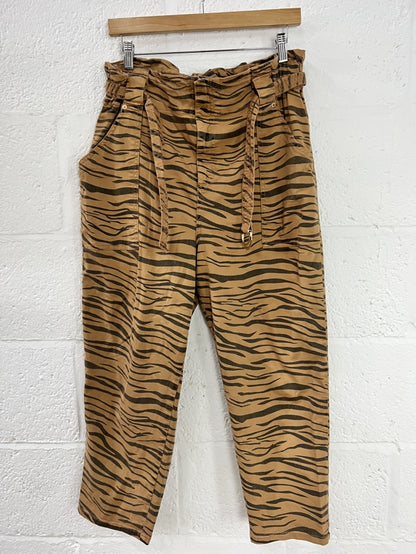 Preloved Brown Zebra Print Trousers in Size 16