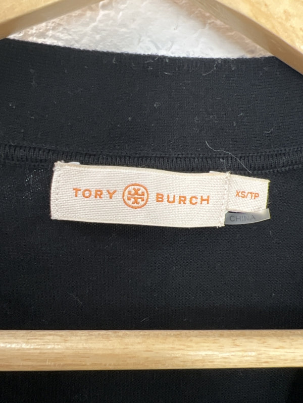 Preloved Tory Burch Logo button fine knit cardigan black