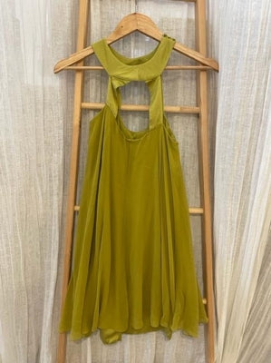 Preloved Lime green Tent shape Flowy dress with high cut out neck line