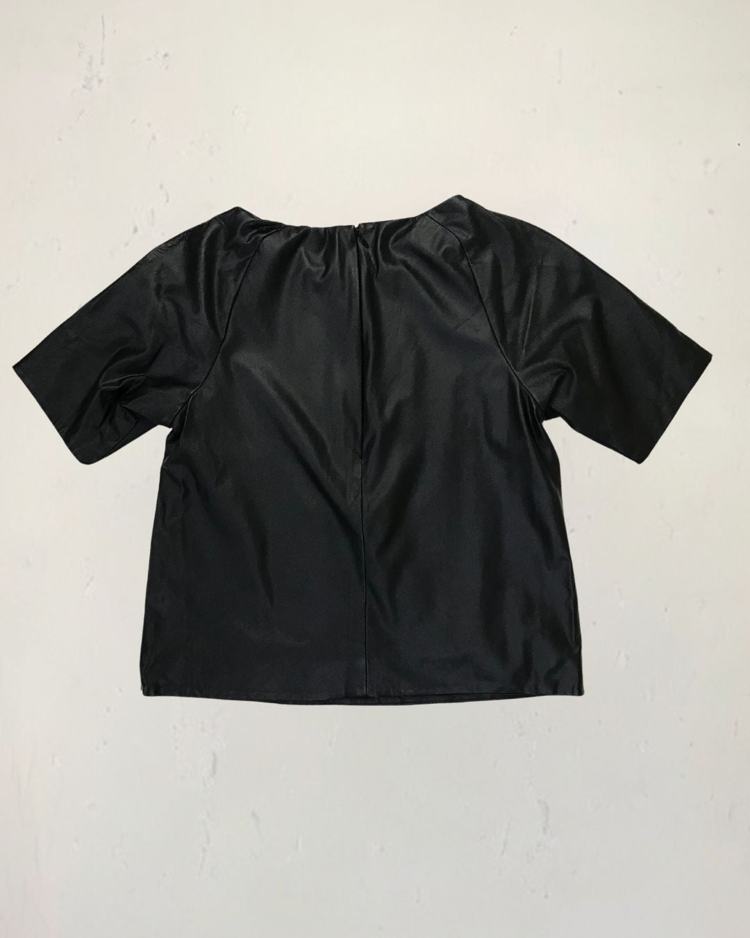 second hand tibi Tibi Faux Leather Black Round Neck Top in Size xs 20 OWNI