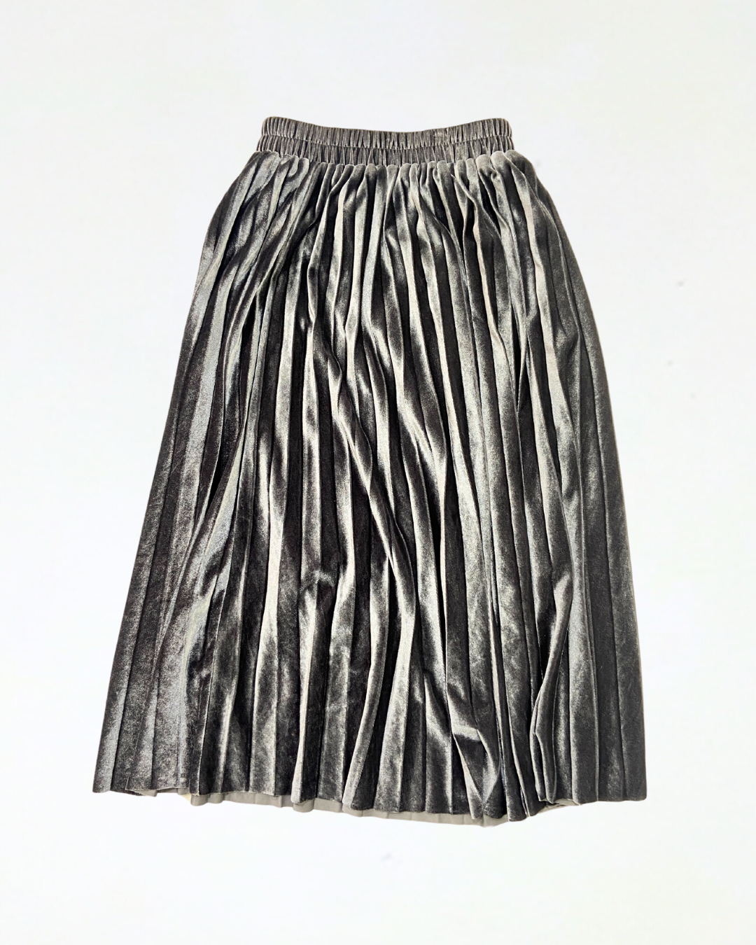 Grey Velvet Pleated Skirt