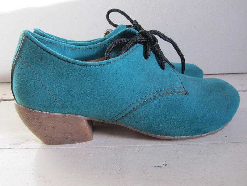 Preloved Vegan Spanish handmade teal green suede heels shoes / boots EUR 38 UK5.5