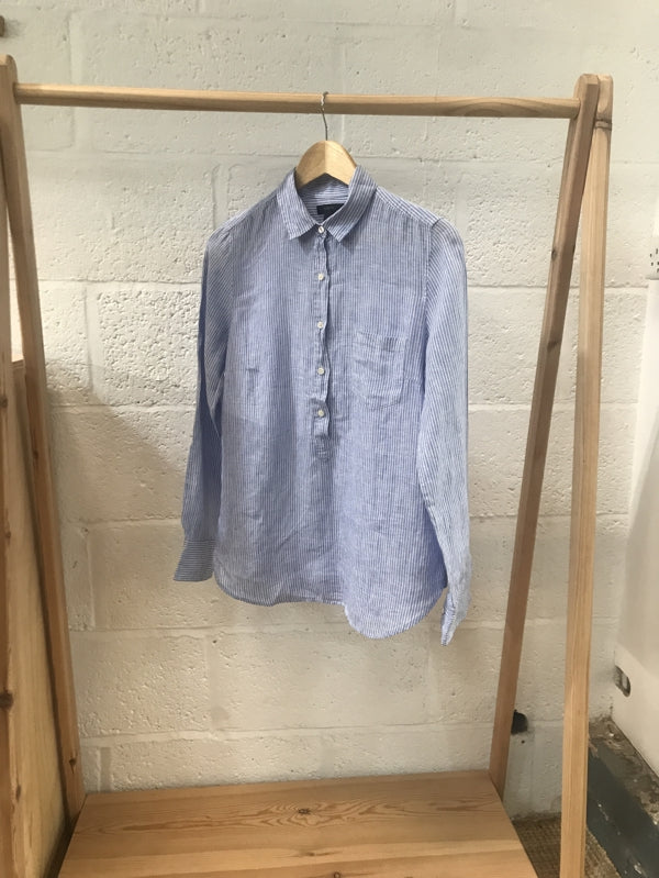 Preloved Blue Linen Pinstripe Shirt