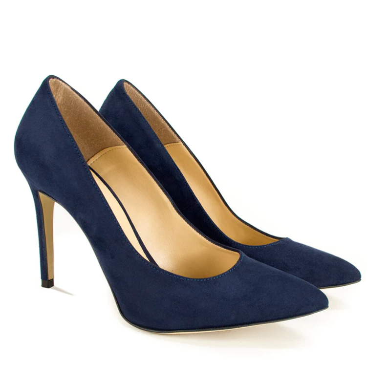 Preloved Clelia Vegan Suede High Heel Court Shoes in Navy