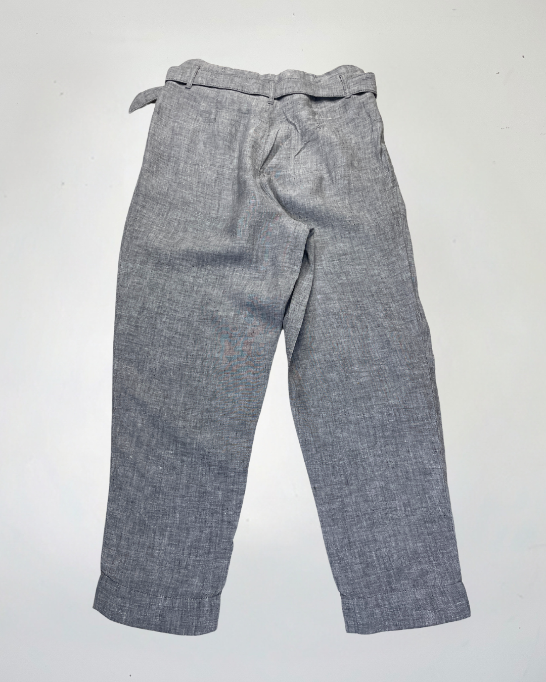 second hand M&amp;S Light Grey High Rise Linen Trousers in Size 12 15 OWNI