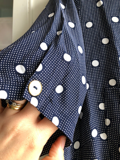 Preloved Navy Polka Dot button down dress