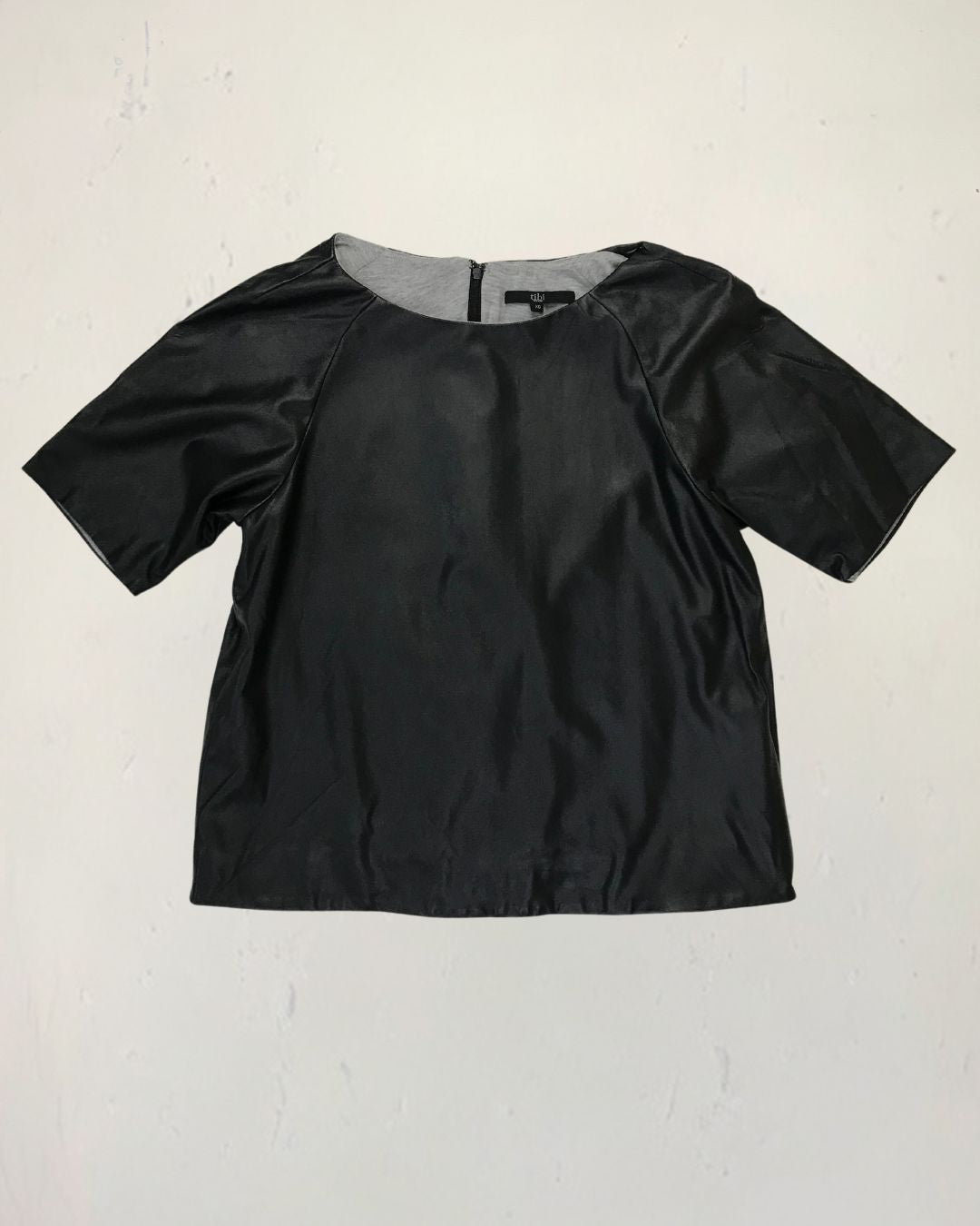 second hand tibi Tibi Faux Leather Black Round Neck Top in Size xs 20 OWNI