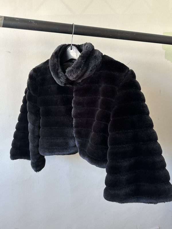 Black faux fur bolero jacket hotsell