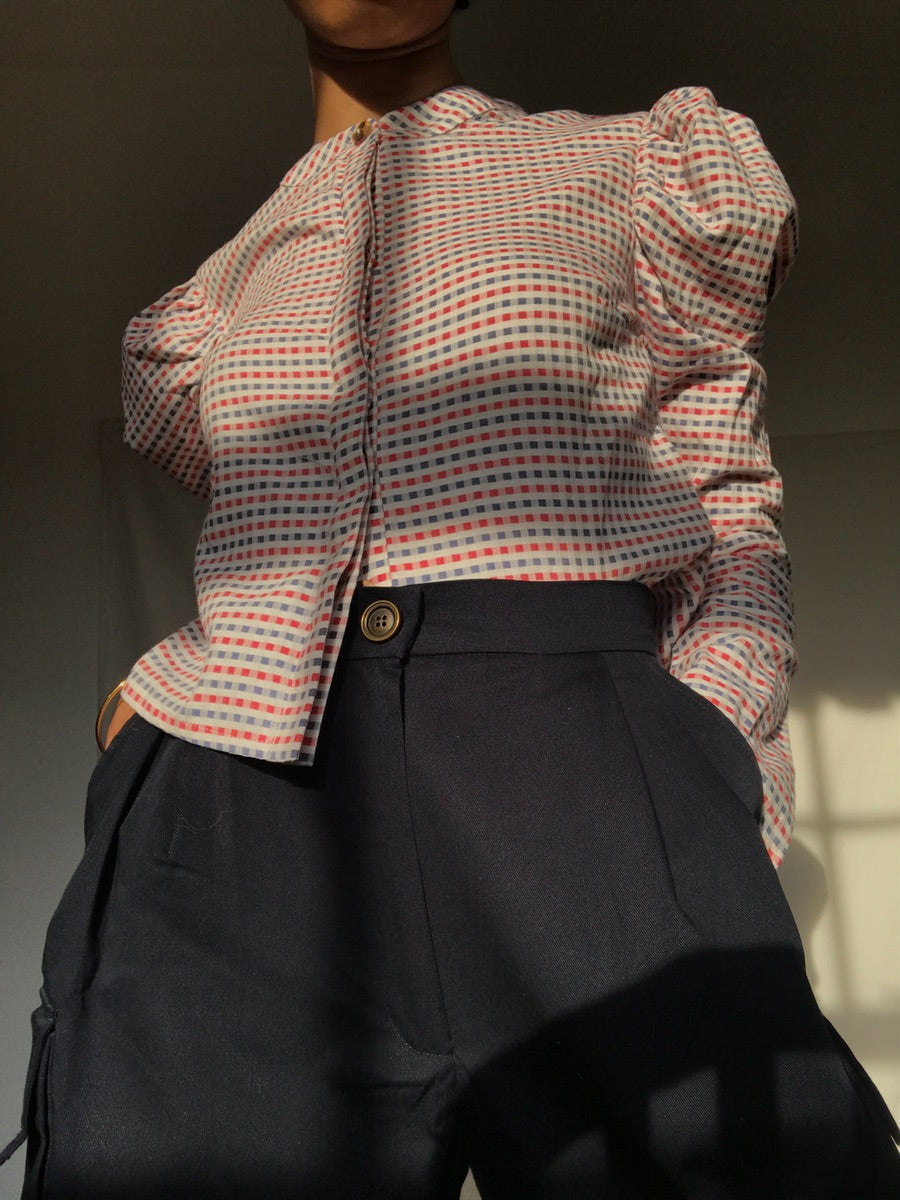 Preloved Organic Cotton Volume Long Sleeved Check Top