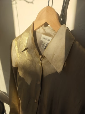 Preloved Golden Shimmer Button-Up Blouse