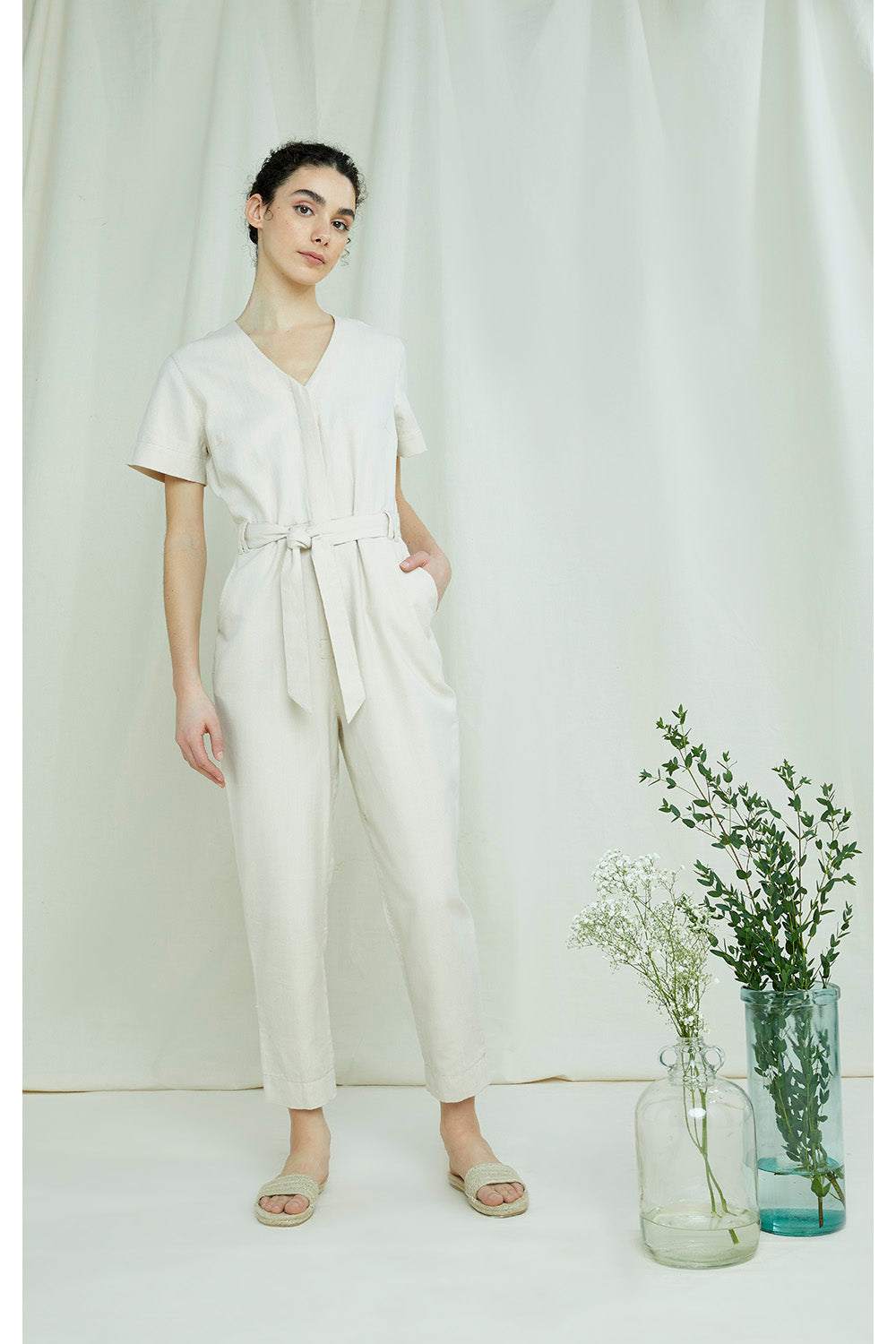 second hand People Tree Cream Jumpsuit With Button Up Front 18 OWNI