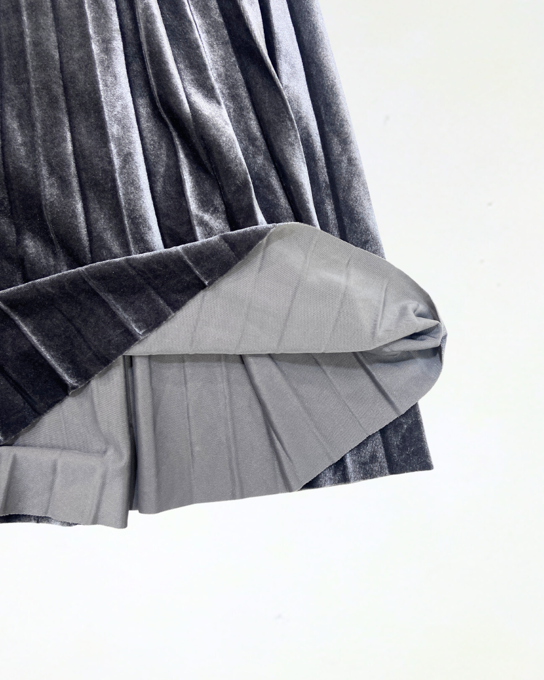 Grey Velvet Pleated Skirt