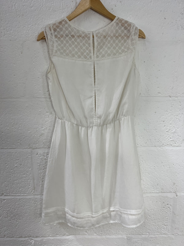 Preloved White Sleeveless Dress with embroidery detail in size 10