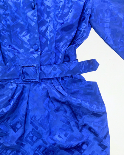 Cobalt Blue Textured Dress with Belt