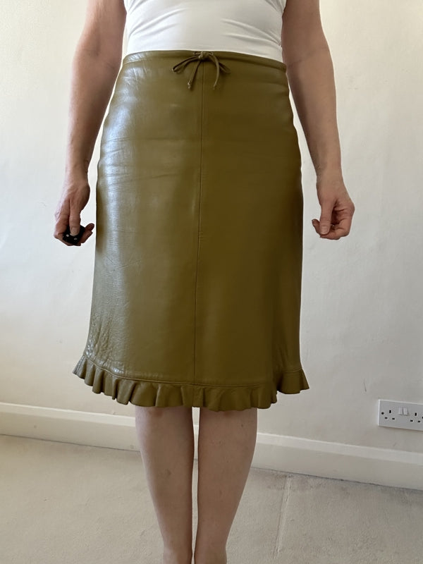 second hand Karen Millen Olive green leather skirt 30 OWNI